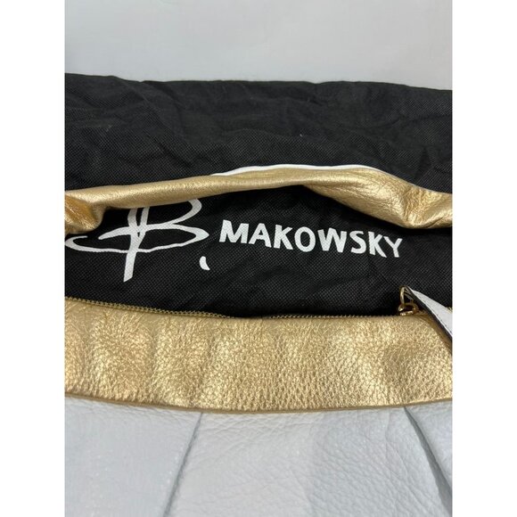 B. Makowsky White & Gold Leather Hobo Bag Dust Bag Animal Print Lining excellent - Picture 3 of 10